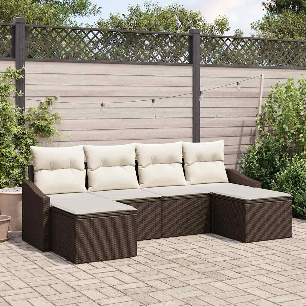 Set di divani con cuscino 6 pcs Marrone polyrattan | homemem39