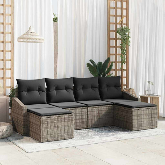 Set Divano da Giardino 6 pcs Grigio Poly Rattan