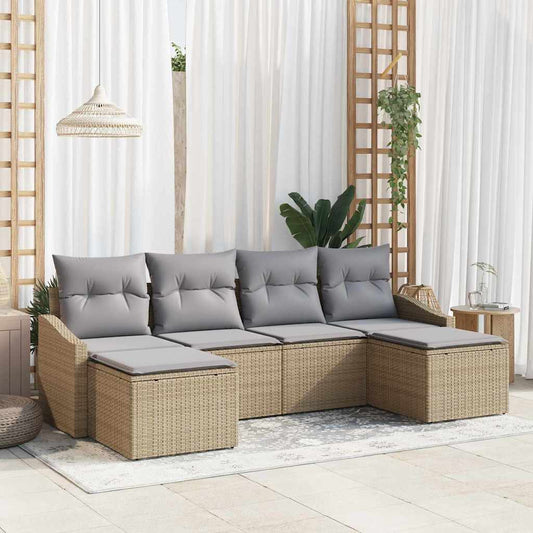 Set Divano da Giardino 6 pcs Beige Poly Rattan