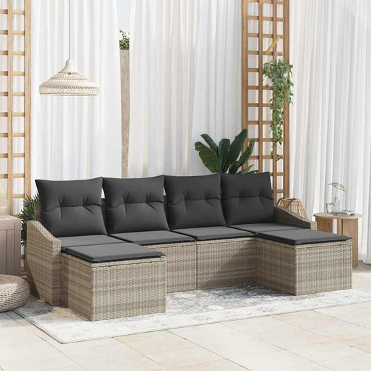 Set Divano da Giardino 6 pcs Grigio chiaro Poly Rattan