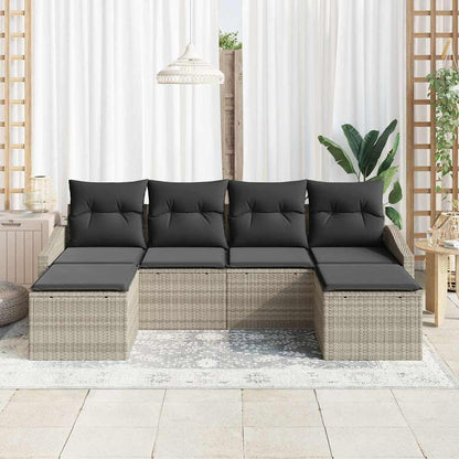 Set Divano da Giardino 6 pcs Grigio chiaro Poly Rattan