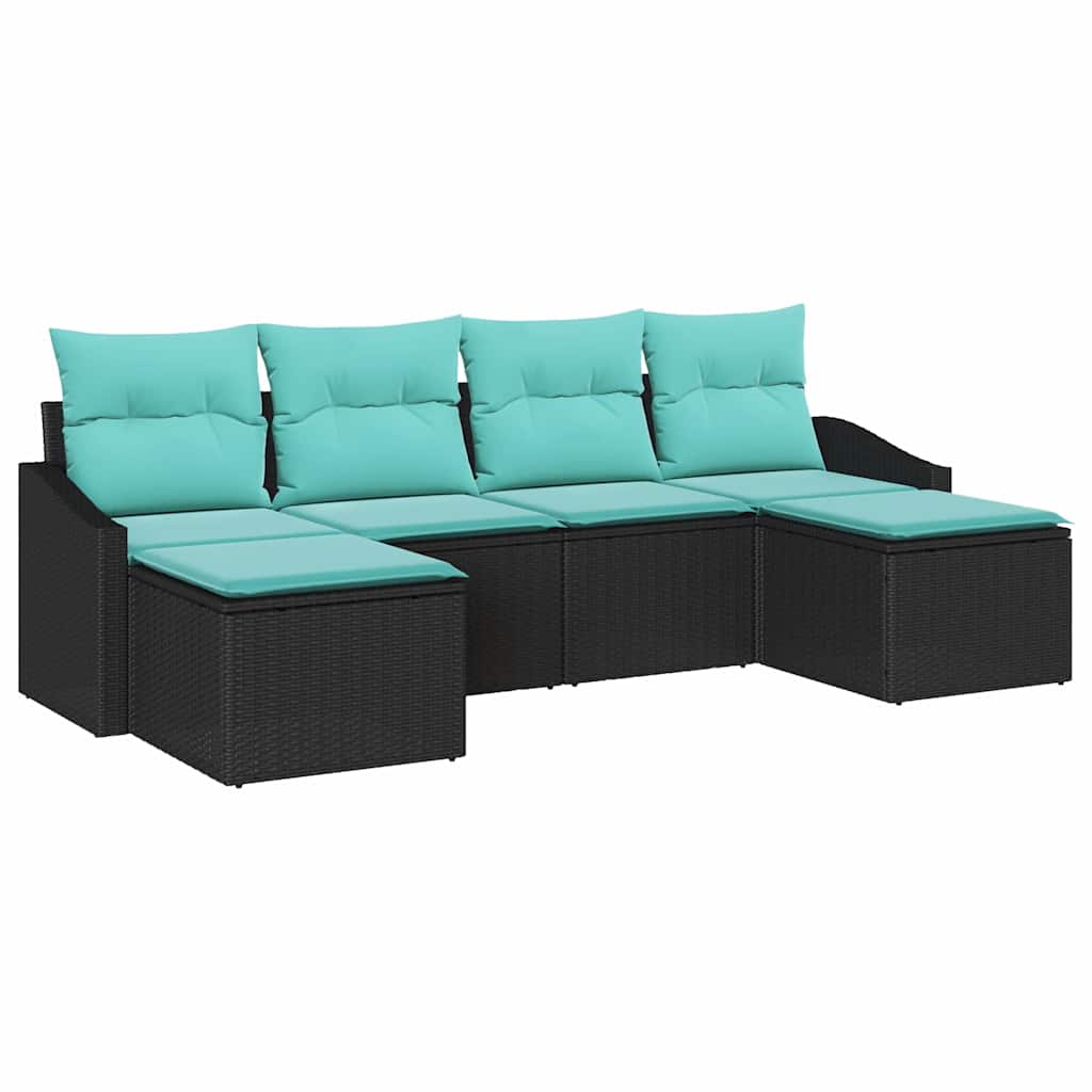 Set di divani con cuscino 6 pcs Nero polyrattan | homemem39