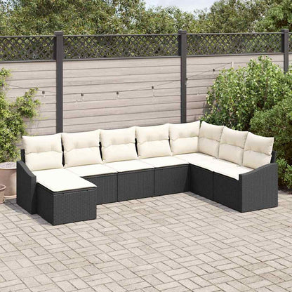 Set Divano da Giardino 8 pcs Nero Poly Rattan