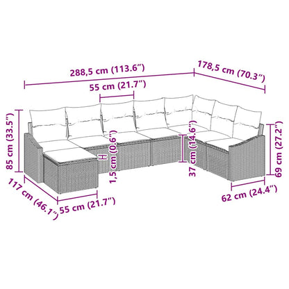 Set Divano da Giardino 8 pcs Nero Poly Rattan