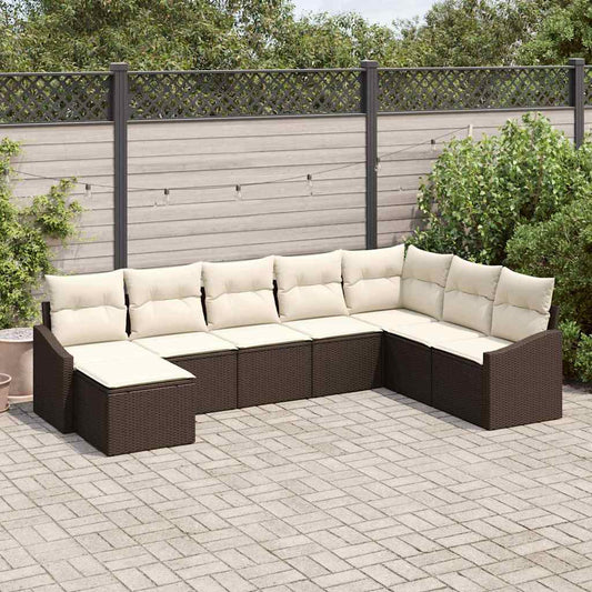 Set Divano da Giardino 8 pcs Marrone Poly Rattan