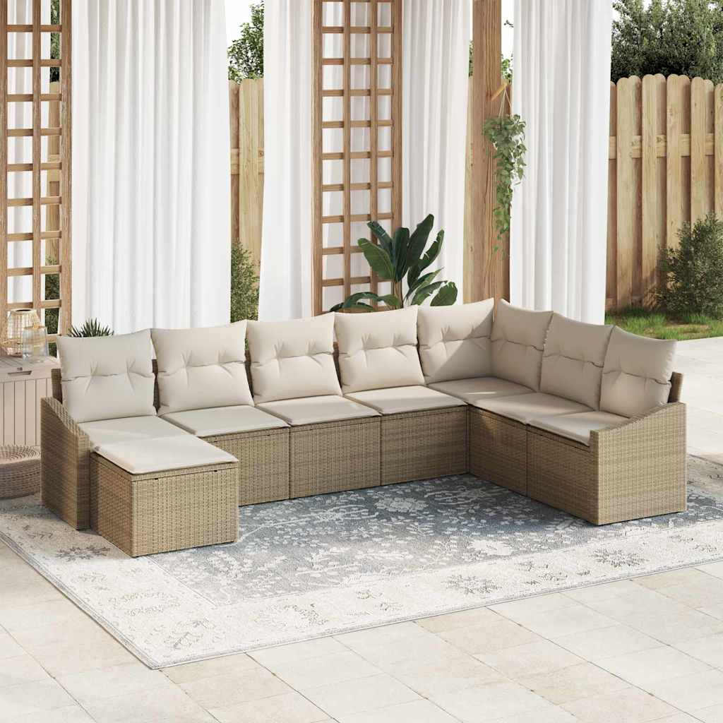 Set di divani con cuscino 8 pcs Beige polyrattan | homemem39