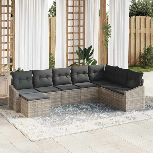 Set Divano da Giardino 8 pcs Grigio chiaro Poly Rattan