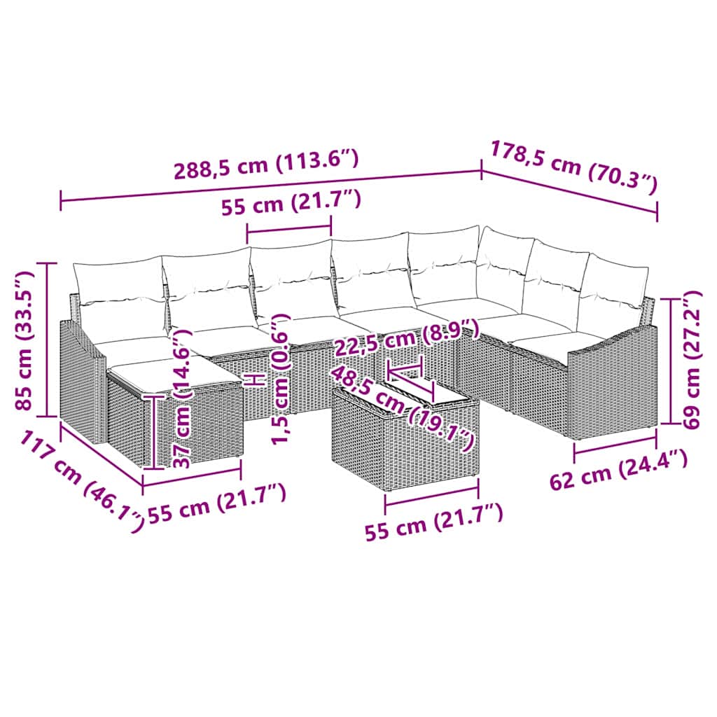 Set di divani 9 pz Nero polyrattan