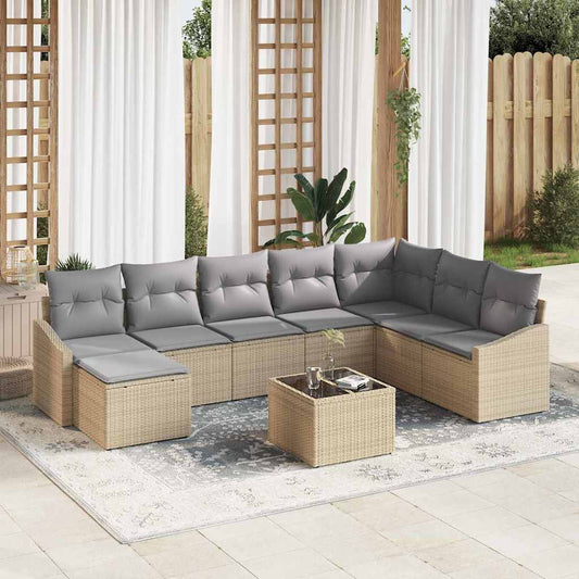 Set Divano da Giardino 9 pcs Beige Poly Rattan
