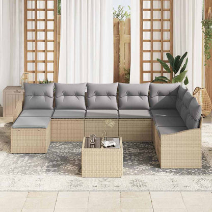 Set Divano da Giardino 9 pcs Beige Poly Rattan