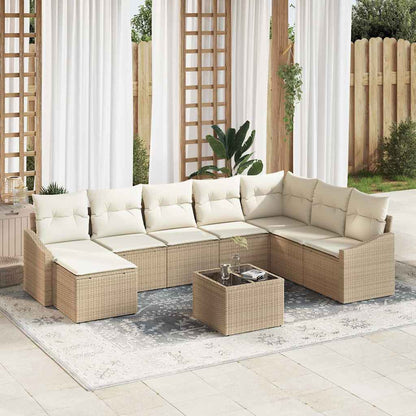 Set Divano da Giardino 9 pcs Beige Poly Rattan