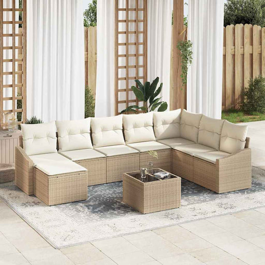 Set Divano da Giardino 9 pcs Beige Poly Rattan