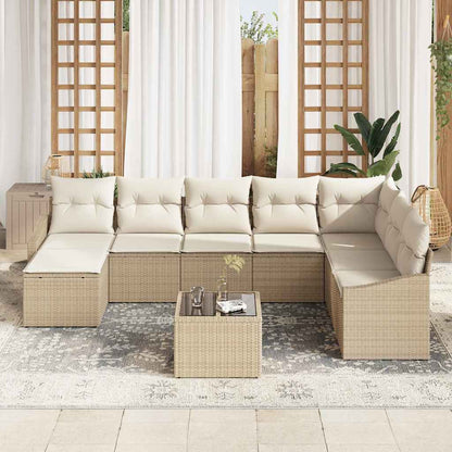 Set Divano da Giardino 9 pcs Beige Poly Rattan