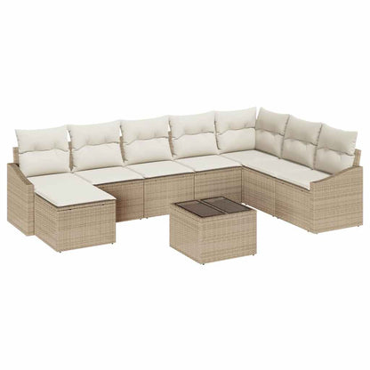 Set Divano da Giardino 9 pcs Beige Poly Rattan