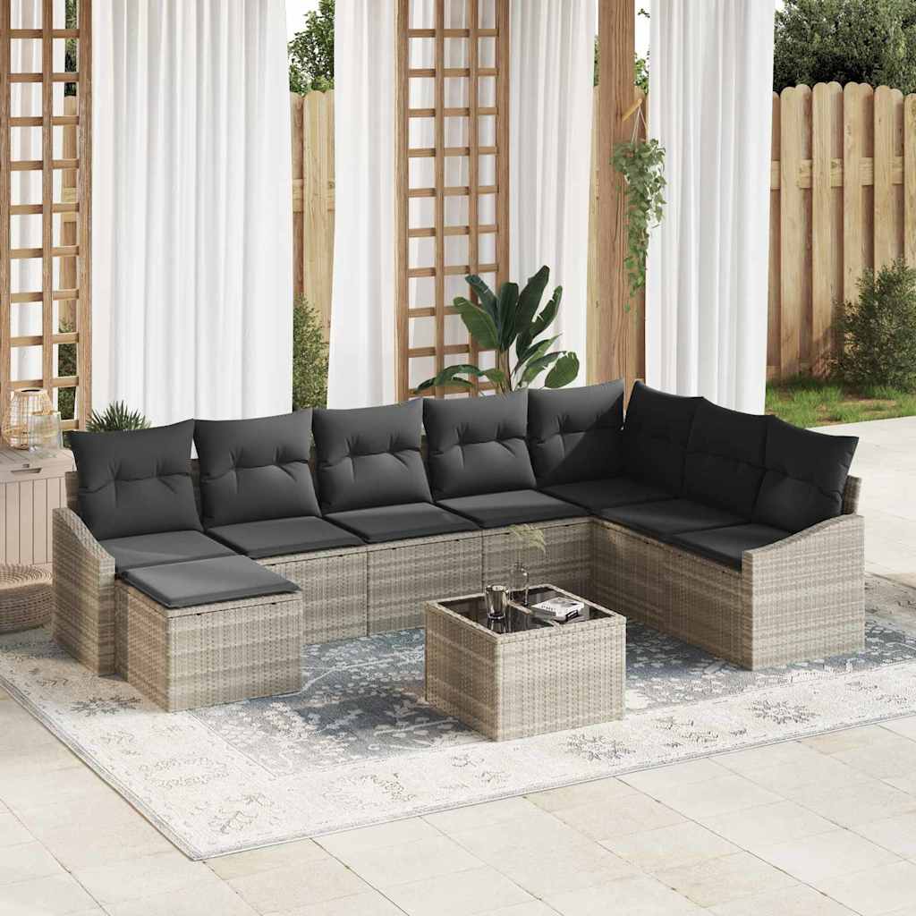 Set di divani con cuscino 9 pcs Grigio chiaro polyrattan | homemem39