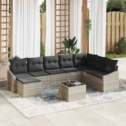 Set di divani con cuscino 9 pcs Grigio chiaro polyrattan | homemem39