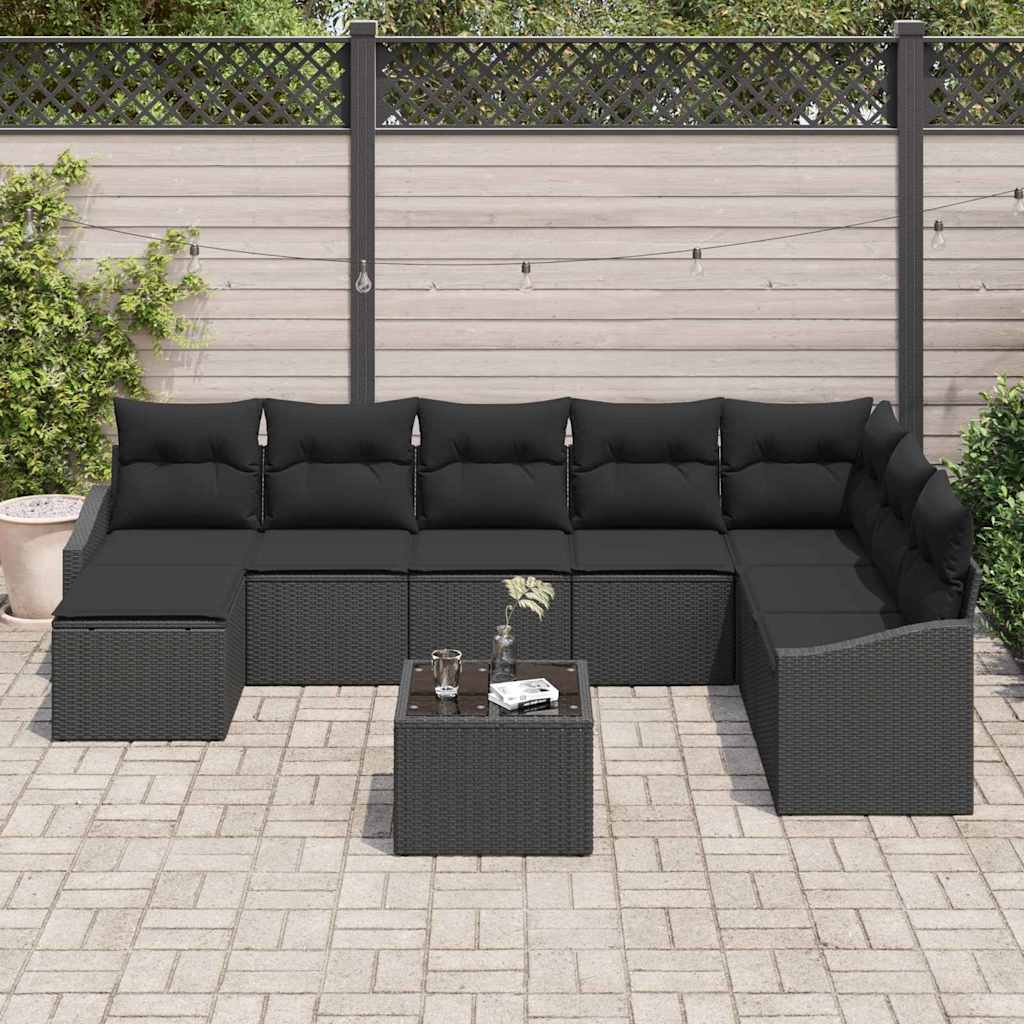 Set di divani con cuscino 9 pcs Nero polyrattan | homemem39