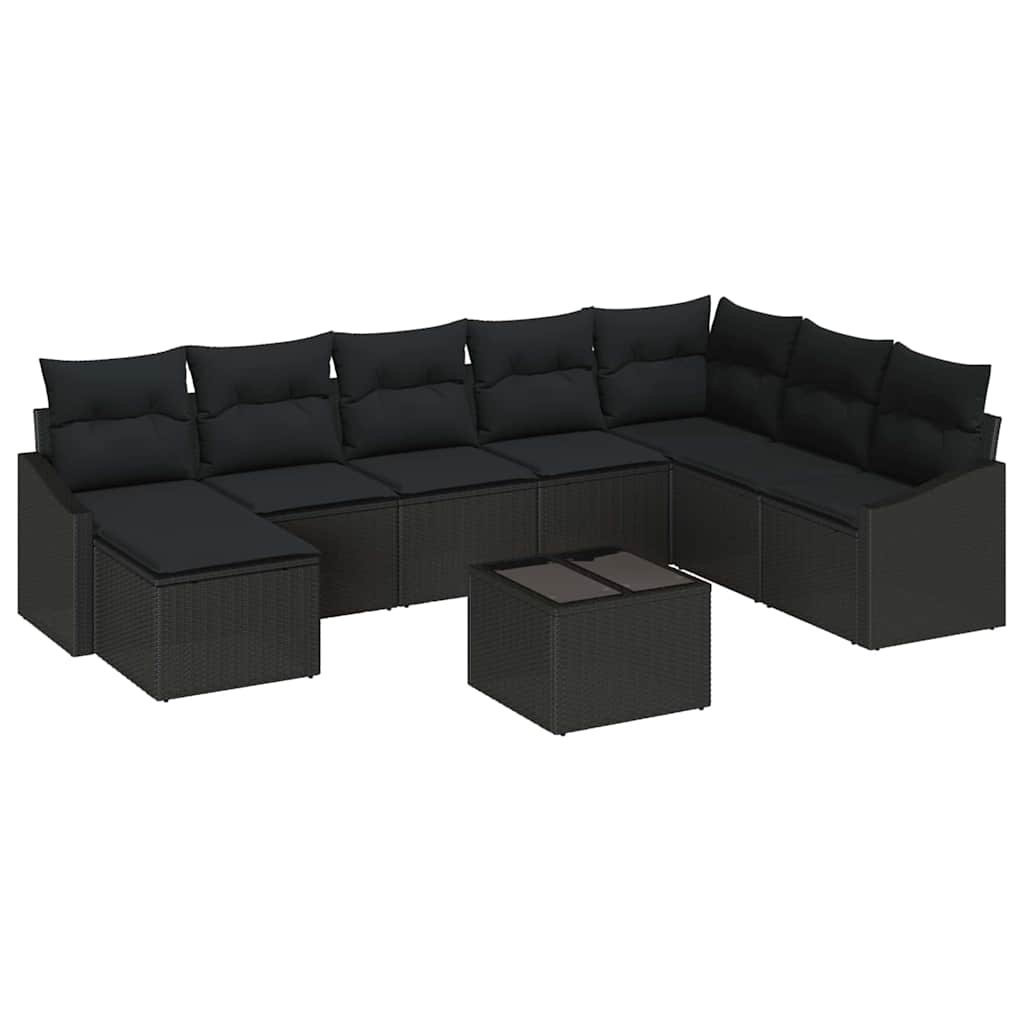 Set di divani con cuscino 9 pcs Nero polyrattan | homemem39