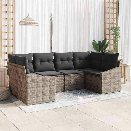 Set Divano da Giardino 6 pcs Grigio Poly Rattan