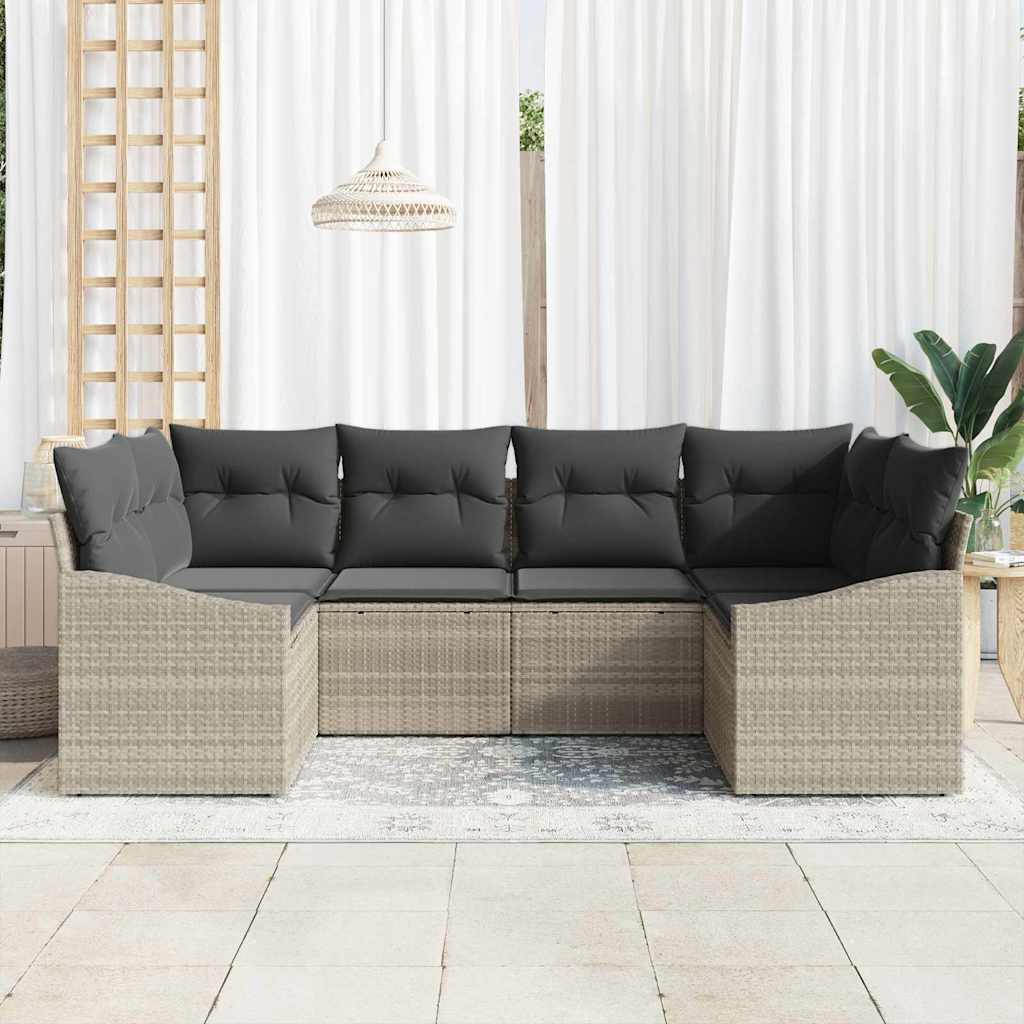 Set di divani con cuscino 6 pcs Grigio chiaro polyrattan | homemem39