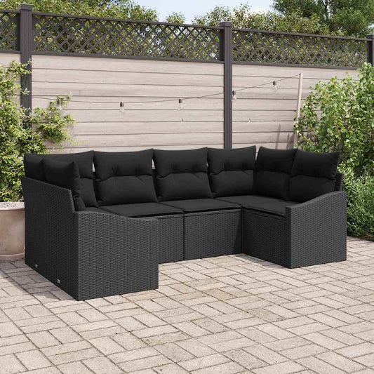 Set Divano da Giardino 6 pcs Nero Poly Rattan