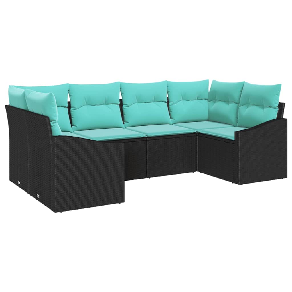 Set di divani con cuscino 6 pcs Nero polyrattan | homemem39