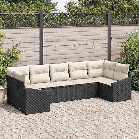 Set Divano da Giardino 7 pcs Nero Poly Rattan