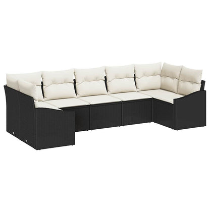 Set Divano da Giardino 7 pcs Nero Poly Rattan