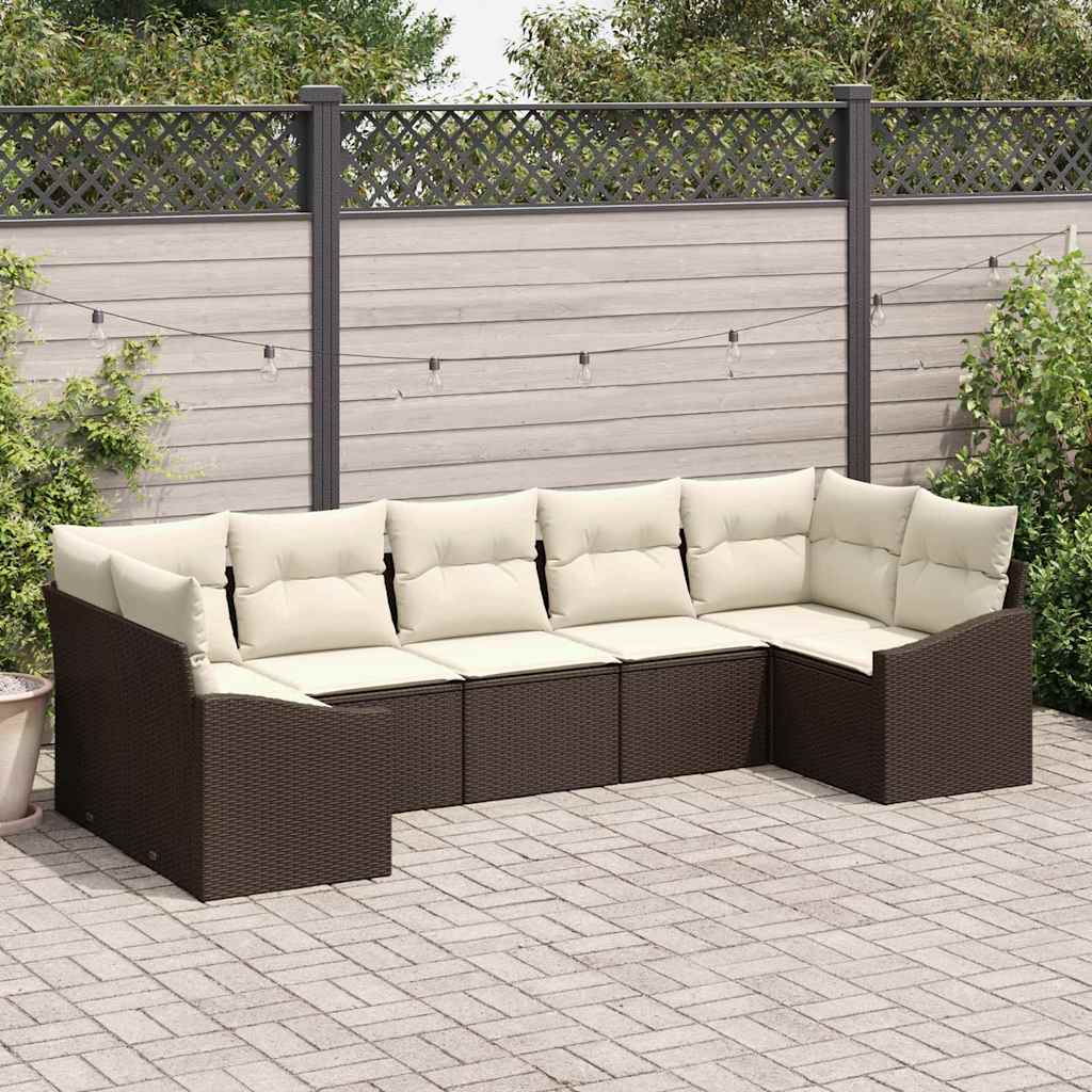 Set di divani con cuscino 7 pcs Marrone polyrattan | homemem39
