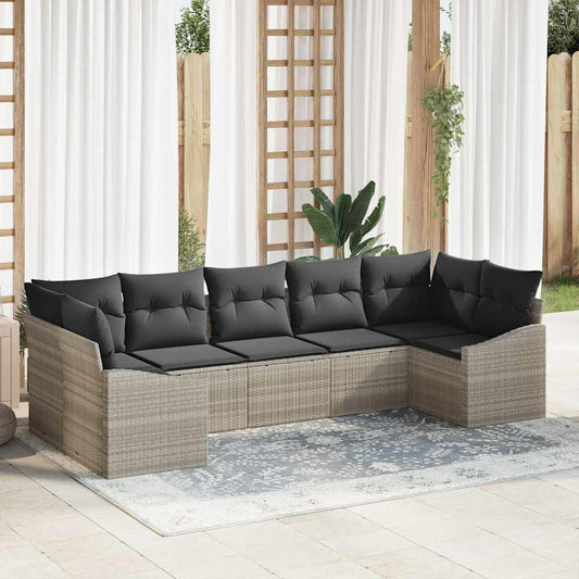 Set Divano da Giardino 7 pcs Grigio chiaro Poly Rattan