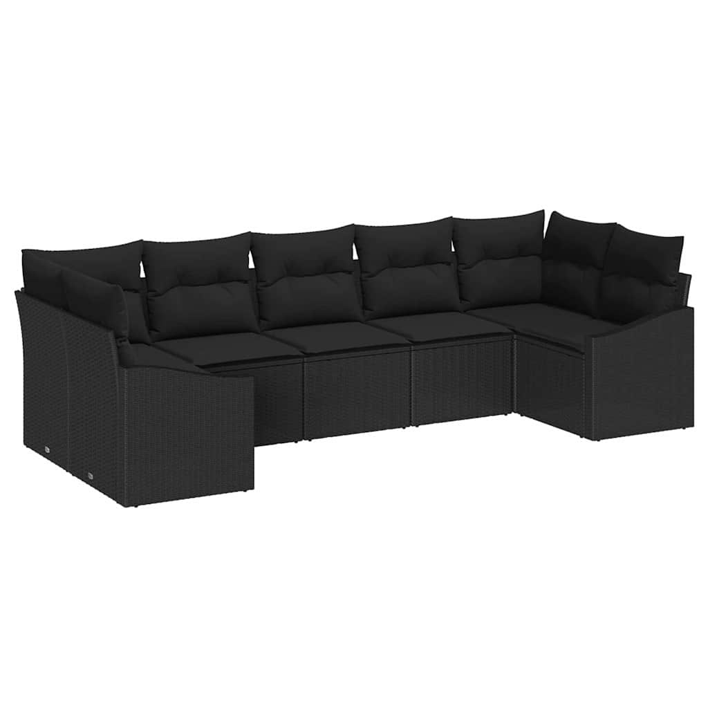 Set di divani con cuscino 7 pcs Nero polyrattan | homemem39