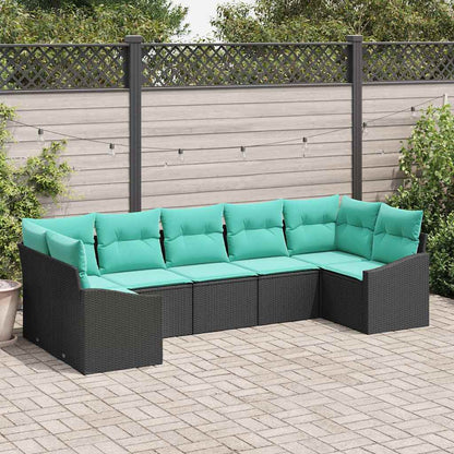 Set di divani con cuscino 7 pcs Nero polyrattan | homemem39