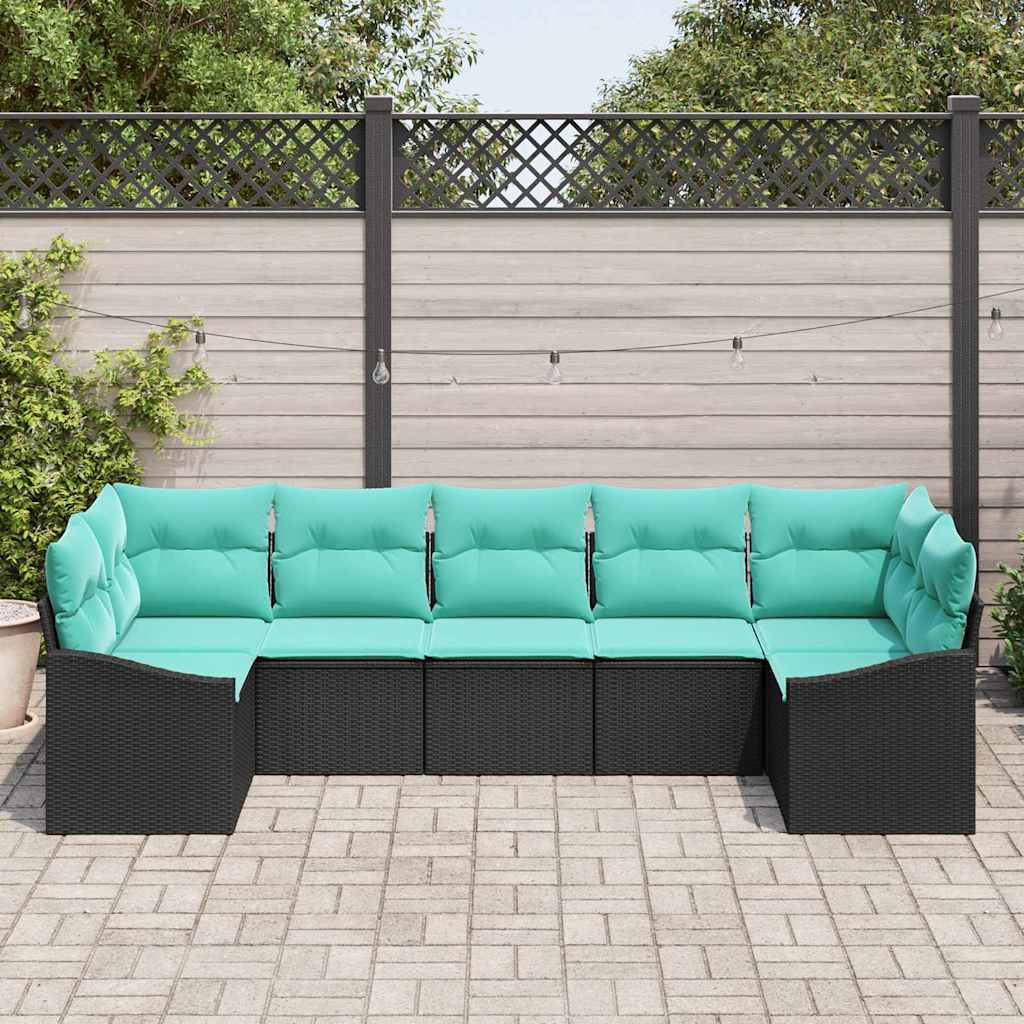 Set di divani con cuscino 7 pcs Nero polyrattan | homemem39