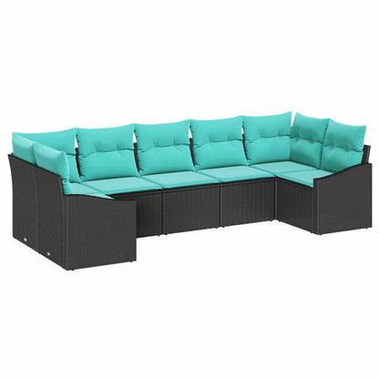 Set di divani con cuscino 7 pcs Nero polyrattan | homemem39
