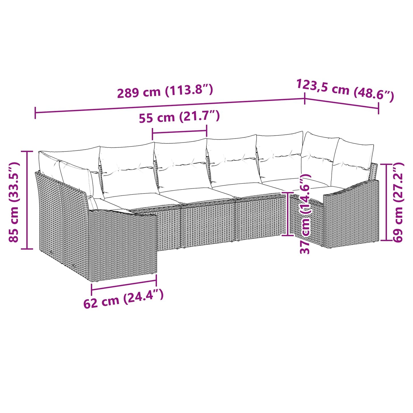 Set di divani con cuscino 7 pcs Nero polyrattan | homemem39