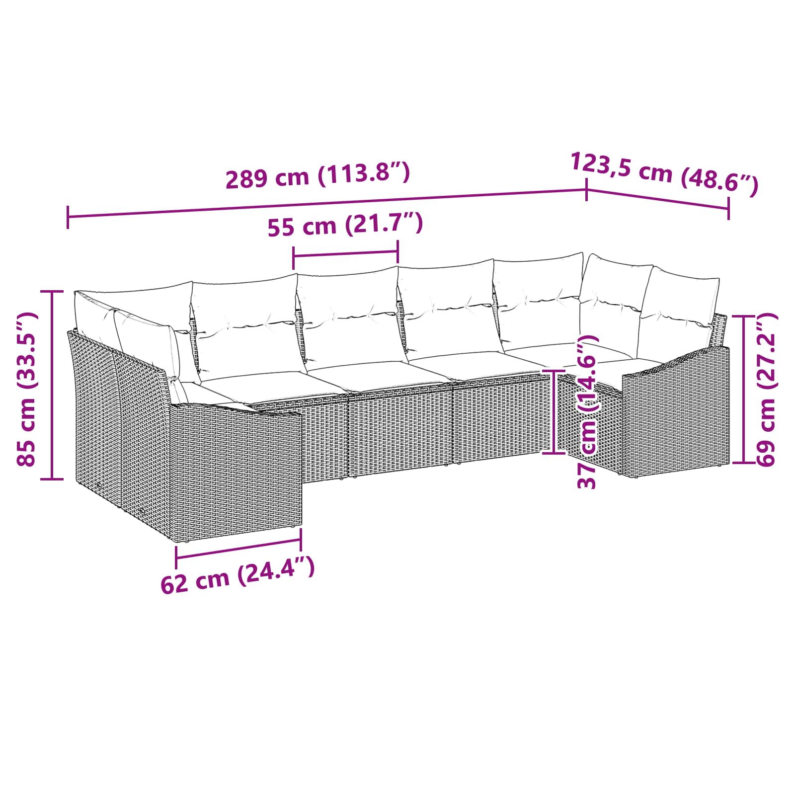 Set di divani con cuscino 7 pcs Nero polyrattan | homemem39
