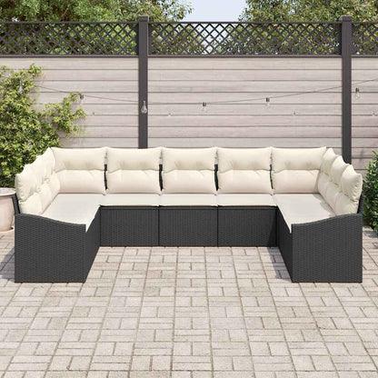Set di divani con cuscino 9 pcs Nero polyrattan | homemem39