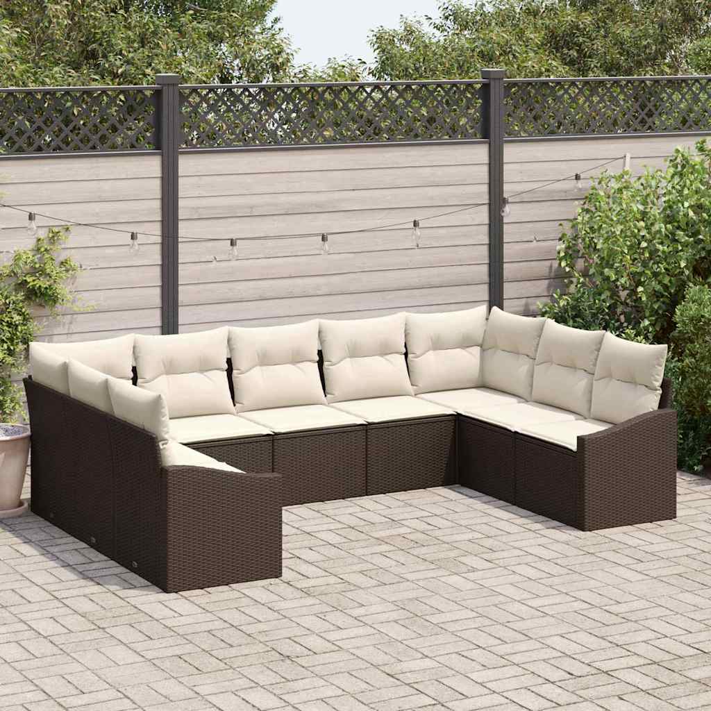 Set di divani con cuscino 9 pcs Marrone polyrattan | homemem39