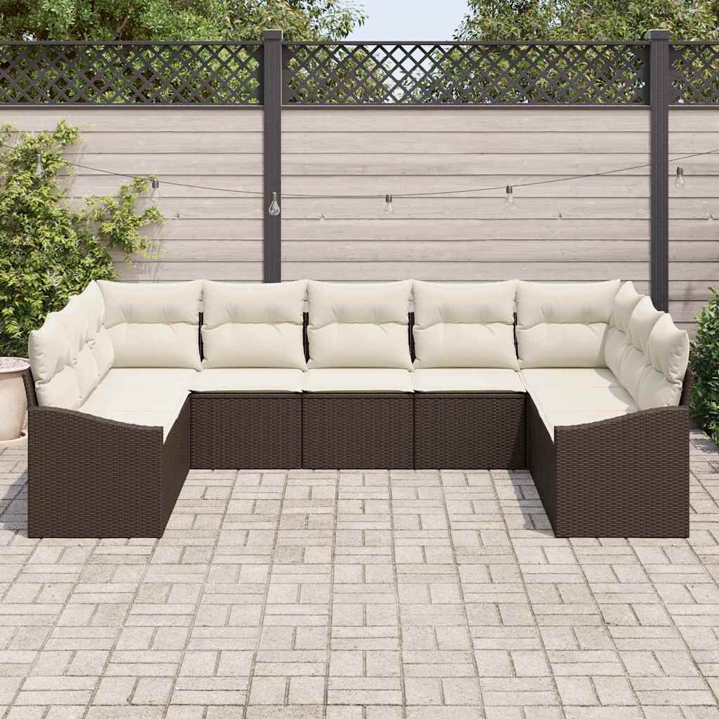 Set di divani con cuscino 9 pcs Marrone polyrattan | homemem39