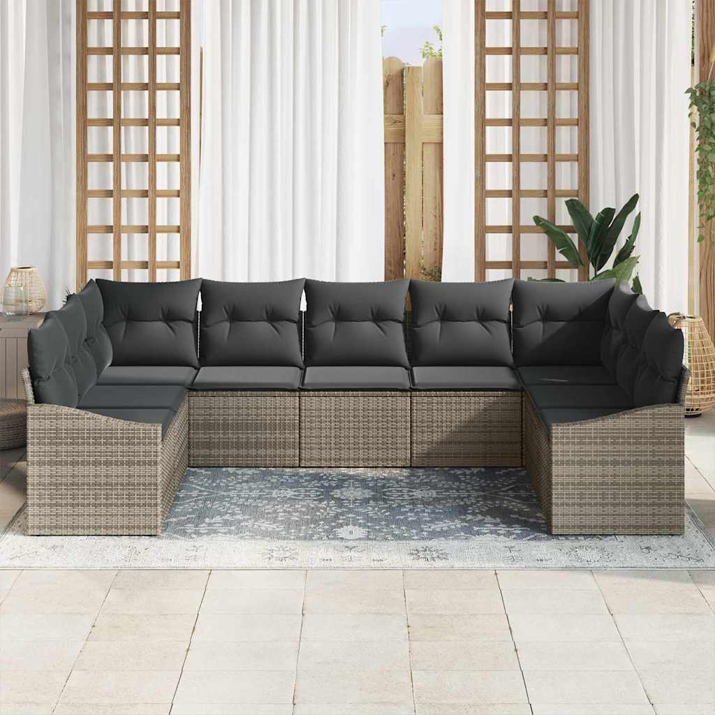 Set di divani con cuscino 9 pcs Grigio polyrattan | homemem39