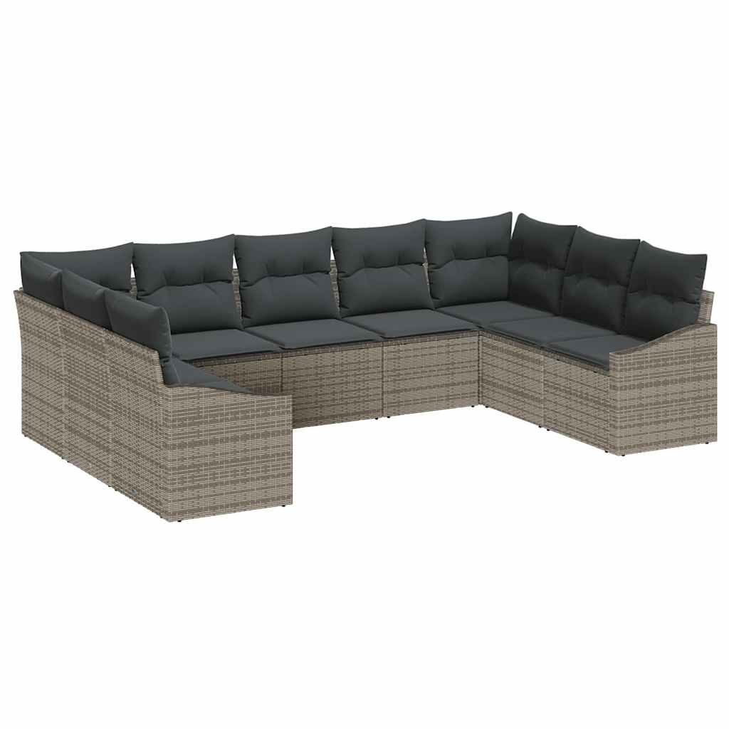 Set di divani con cuscino 9 pcs Grigio polyrattan | homemem39