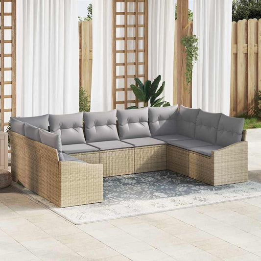 Set Divano da Giardino 9 pcs Beige Poly Rattan