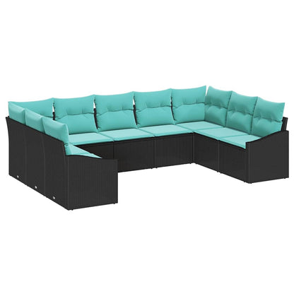 Set di divani con cuscino 9 pcs Nero polyrattan | homemem39