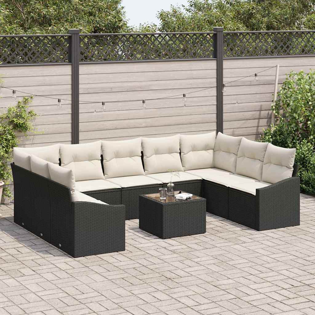 Set di divani con cuscino 10 pcs Nero polyrattan | homemem39