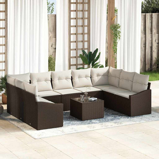 Set Divano da Giardino 10 pcs Marrone Poly Rattan
