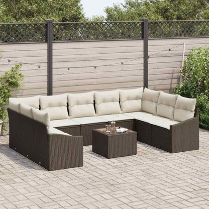 Set Divano da Giardino 10 pcs Marrone Poly Rattan