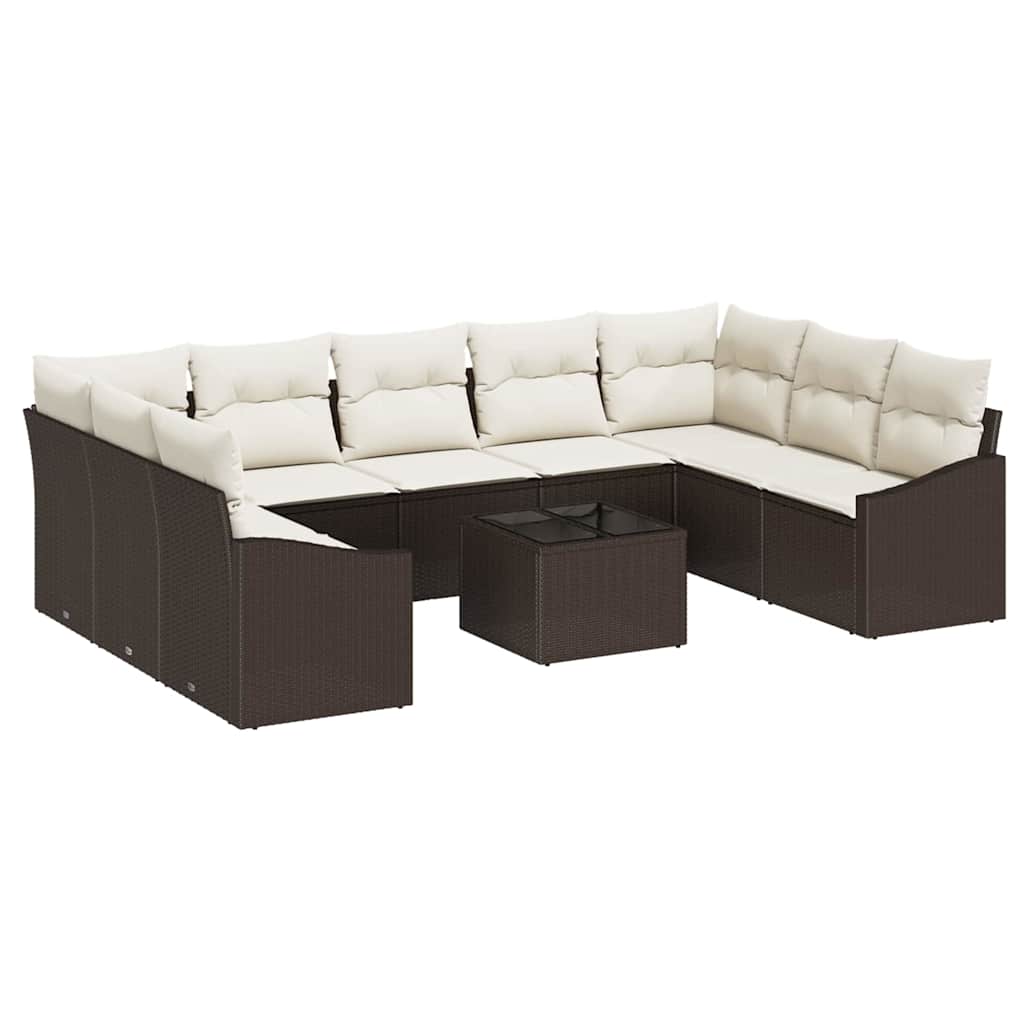 Set Divano da Giardino 10 pcs Marrone Poly Rattan