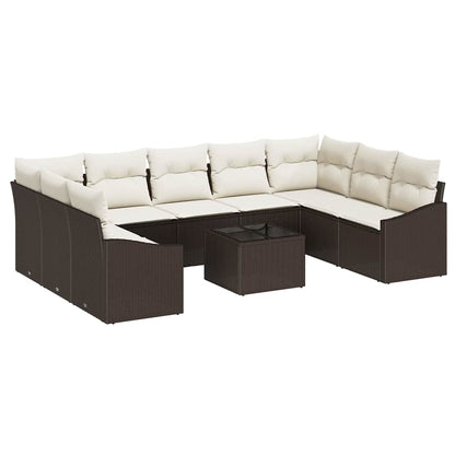 Set Divano da Giardino 10 pcs Marrone Poly Rattan