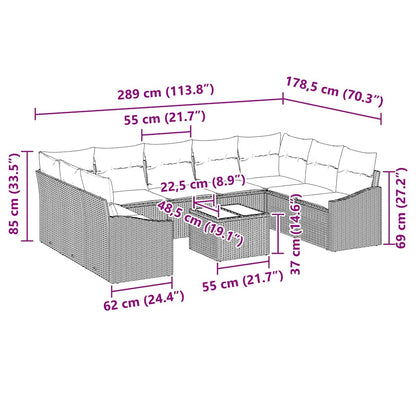 Set Divano da Giardino 10 pcs Marrone Poly Rattan