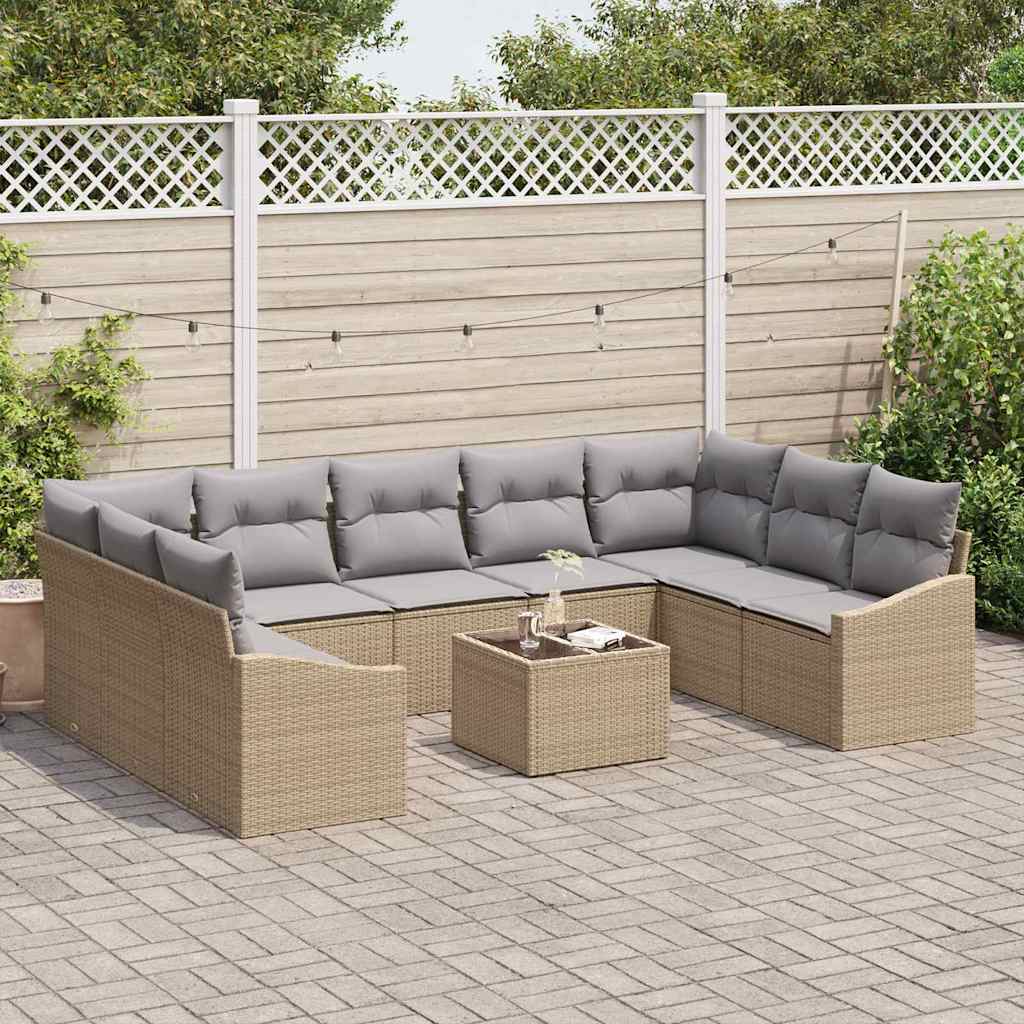 Set di divani con cuscino 10 pcs Beige polyrattan | homemem39